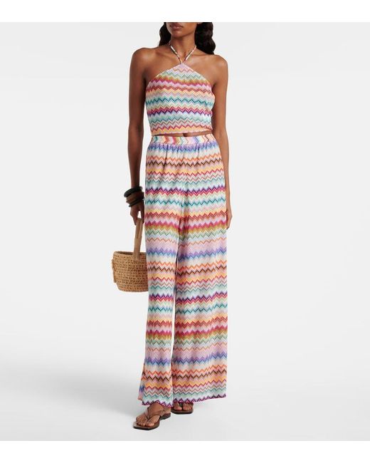 Missoni White Zigzag Lame Palazzo Pants