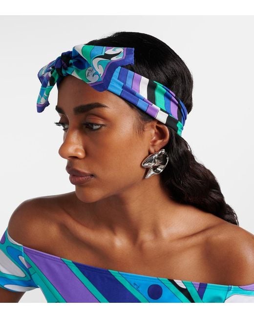 Emilio Pucci Blue Iride Bow-Detail Cotton Muslin Headband
