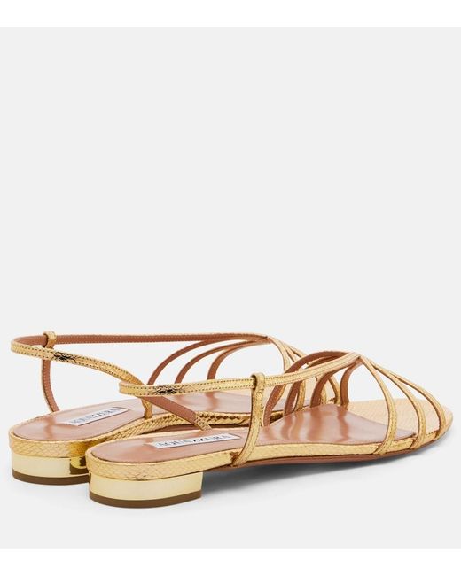 Aquazzura Metallic Talk To Me Snake-Effect Leather Sandals