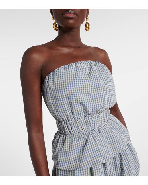 Posse Blue Aurelia Gingham Strapless Cotton Top