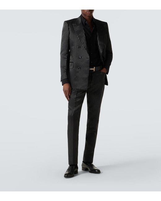 Tom Ford Black Striped Wool And Silk Lame Blazer for men