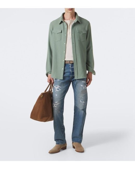 RRL Blue Distressed Straight Jeans for men