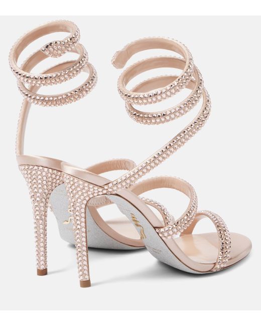 Rene Caovilla Pink Cleo 105 Embellished Satin Sandals