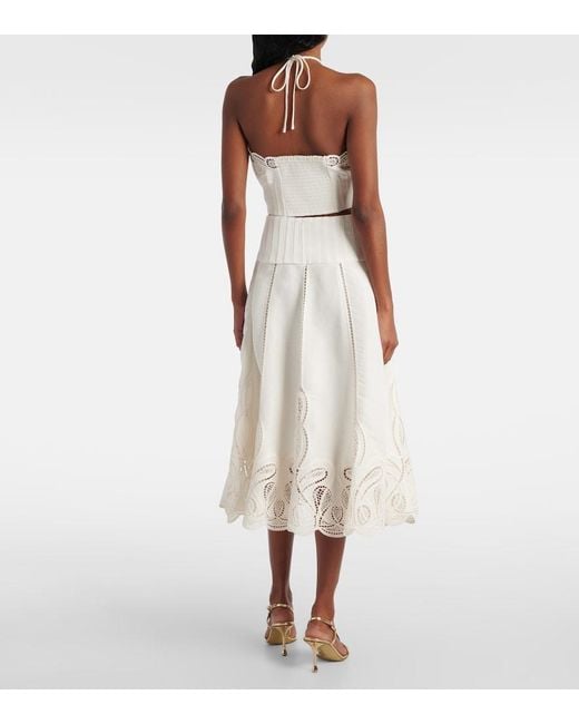 Jonathan Simkhai White Kaius Lace-Trimmed Line-Blend Midi Skirt