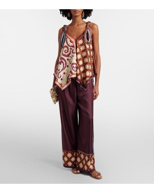 ALÉMAIS Red Wilson Silk Twill Wide-Leg Pants