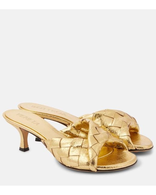 Bottega Veneta Blink Twisted Intrecciato Metallic Leather Mules