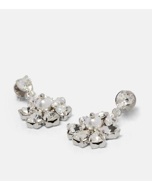Simone Rocha White Embellished Faux Pearl Drop Earrings