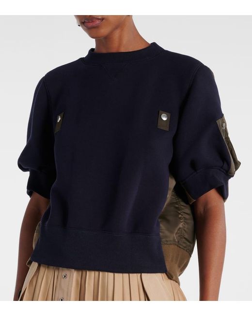 Sacai Blue Top Aus Twill Und Jersey