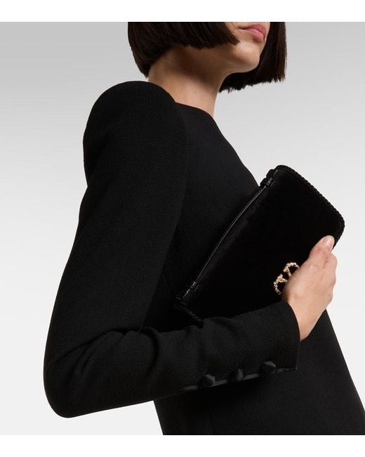 Vestido Corto De Lana Virgen Con Borrego Valentino de color Black