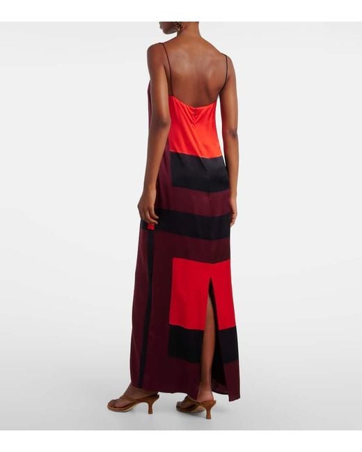 Staud Red Mae Printed Silk-Blend Maxi Dress