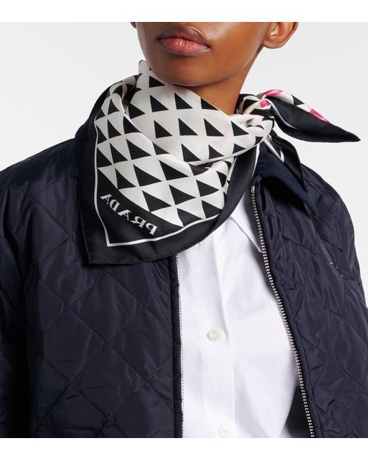 Prada Black Printed Silk Twill Scarf