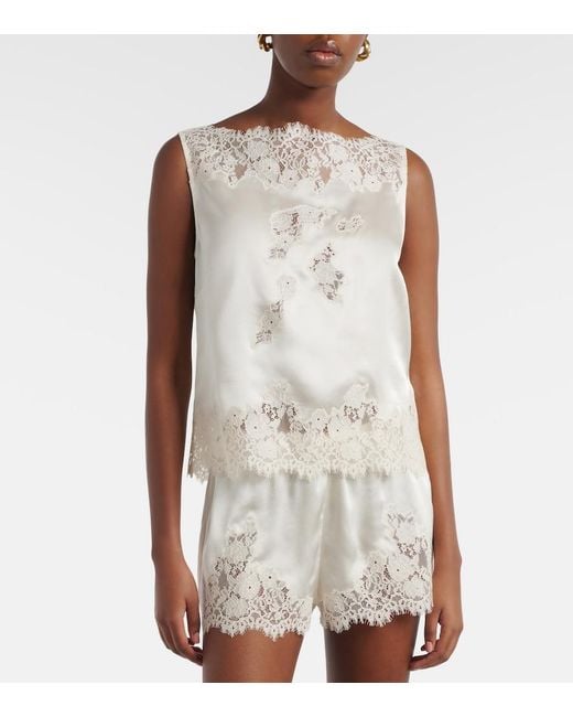 Doen White Top Viviane Aus Seide Mit Spitze