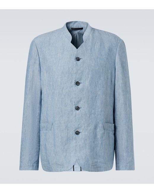 Giorgio Armani Blue Single-Breasted Linen Jacket for men