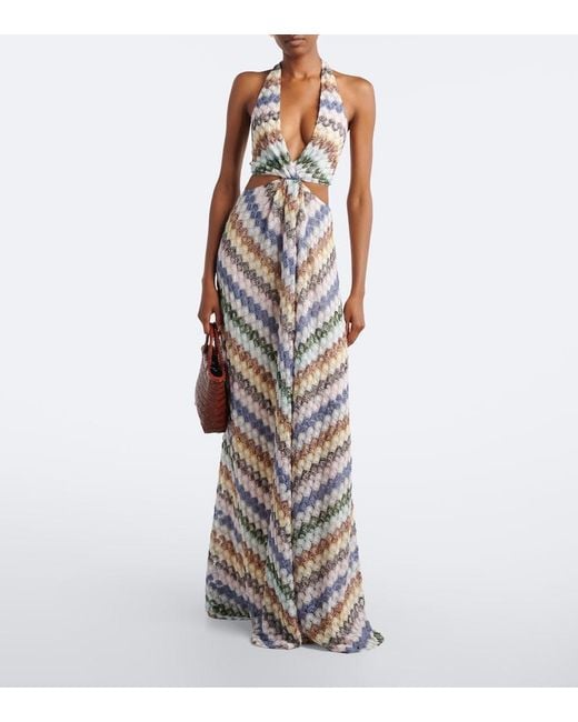Missoni White Zigzag Cutout Lame Maxi Dress