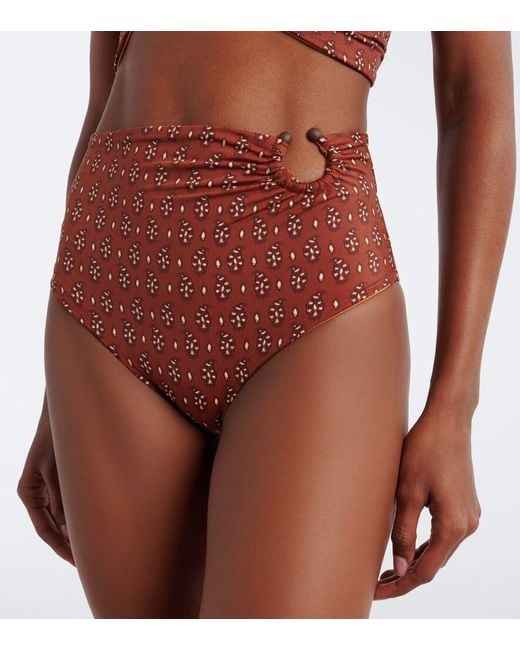 Johanna Ortiz White Gathered Printed Bikini Bottom