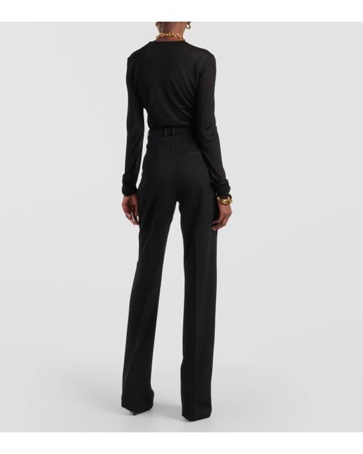 Pantalon droit a taille haute en laine Saint Laurent en coloris Black
