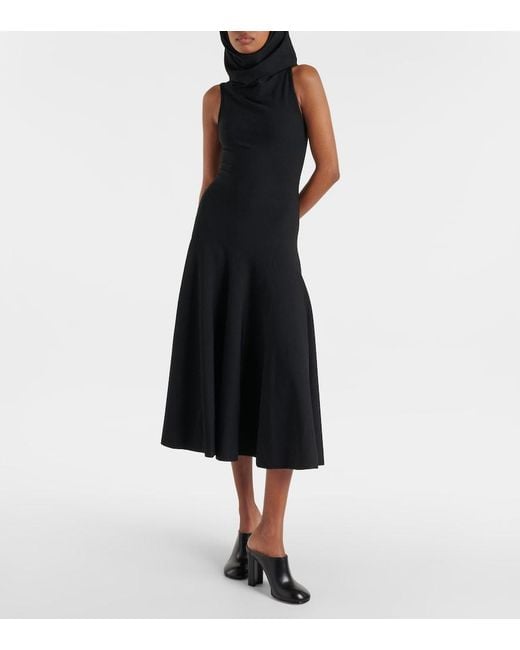 Alaïa Black Hooded Jersey Midi Dress