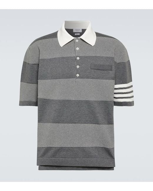 Thom Browne Gray 4-bar Striped Cotton Polo Shirt for men