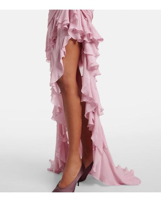 Blumarine Pink Asymmetric Ruffled Georgette Gown