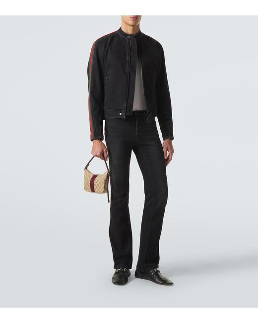 Gucci Black Web Stripe Denim Biker Jacket for men
