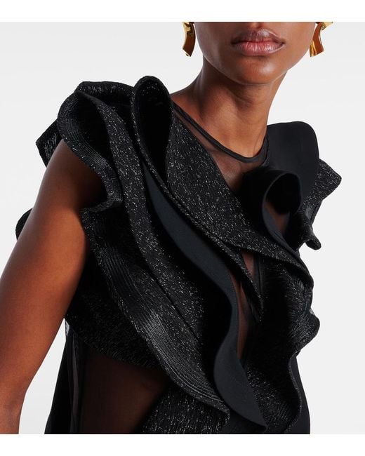 Maticevski Black Ellipsoid Wave Ruffled Gown