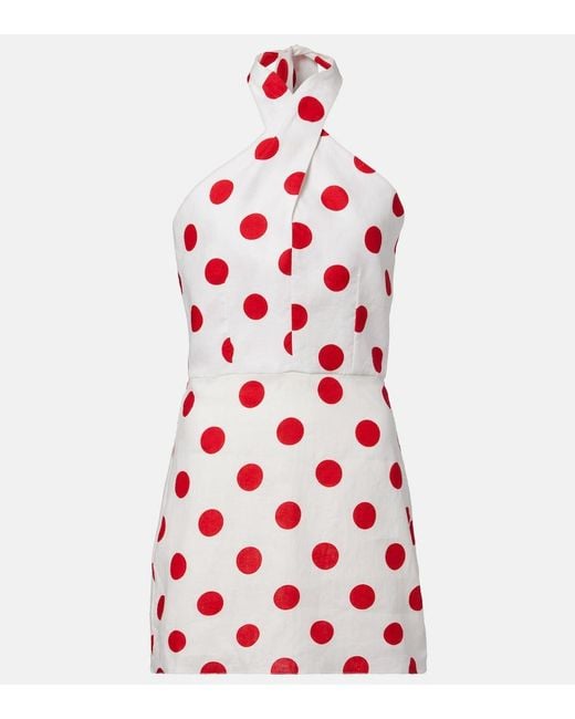 Cala De La Cruz Red Veneta Polka-Dot Halterneck Linen Minidress