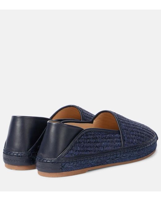 Manolo Blahnik Blue Espadra Leather-Trimmed Raffia Espadrilles