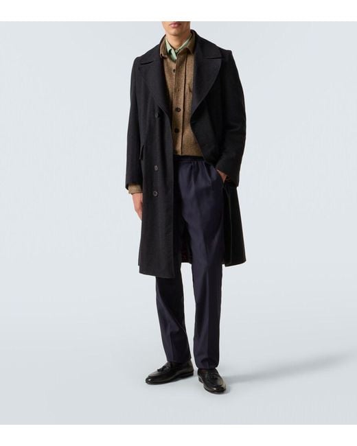 Rubinacci Brown Herringbone Wool Western Shirt for men