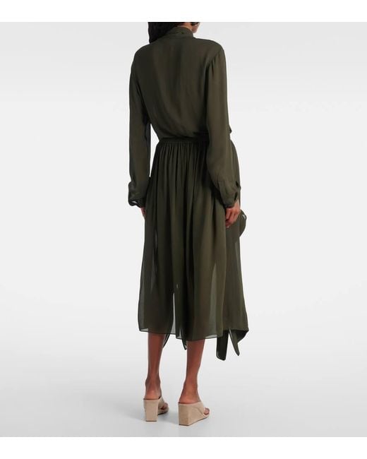 Alaïa Green Ruffled Georgette Wide-Leg Pants