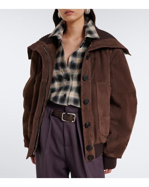The Attico Brown Oversized Suede Bomber Jacket