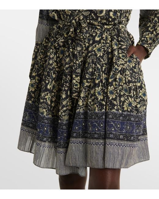 Vestido Corto Abri De Algodon Floral Ulla Johnson de color Blue