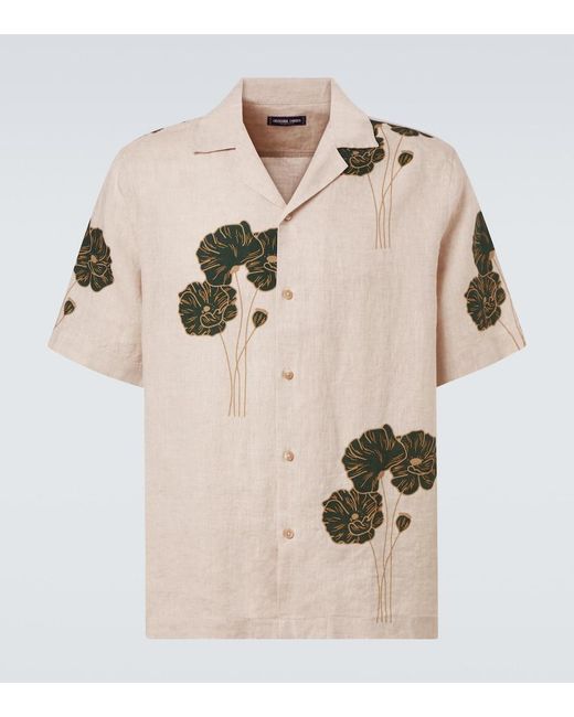 Frescobol Carioca Natural Roberto Floral Linen Bowling Shirt for men