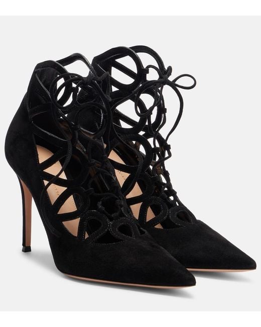 Gianvito Rossi Black Elisa 95 Suede Lace-Up Pumps
