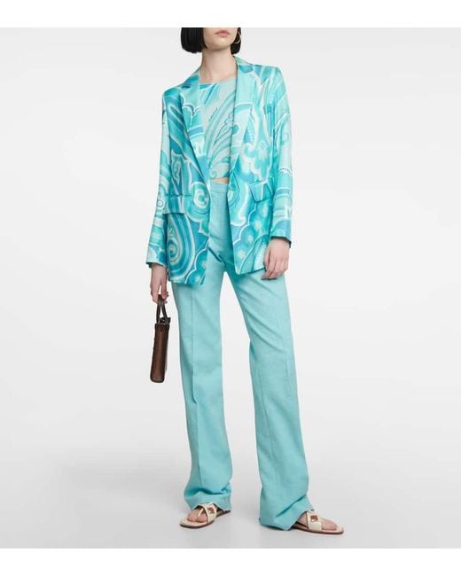 Etro Blue High-Rise Straight Pants