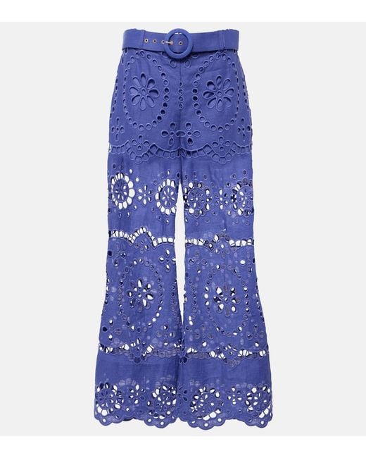 Zimmermann Purple Floral Pattern Bell-Bottoms