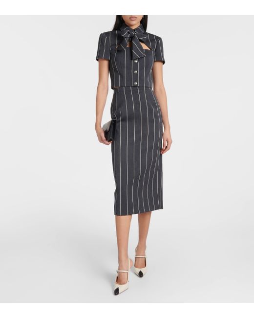 Alessandra Rich Black Wool-blend Boucle Tweed Midi Skirt