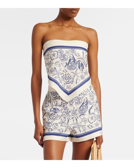 Jonathan Simkhai Blue Printed Linen-Blend Bandeau Top