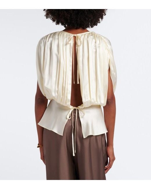 TOVE White Peta Draped Peplum Silk Satin Top
