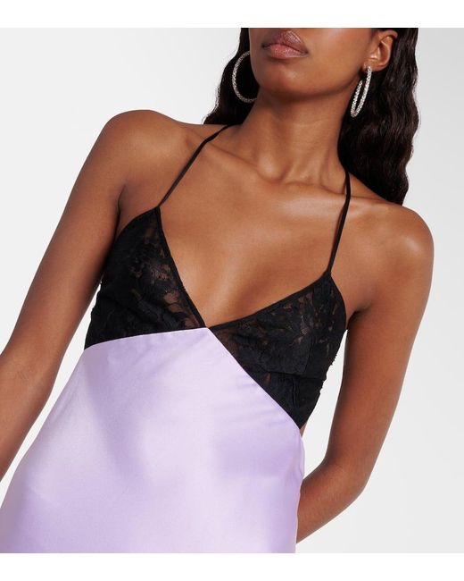 The Sei Purple Lace-trimmed Silk Satin Gown