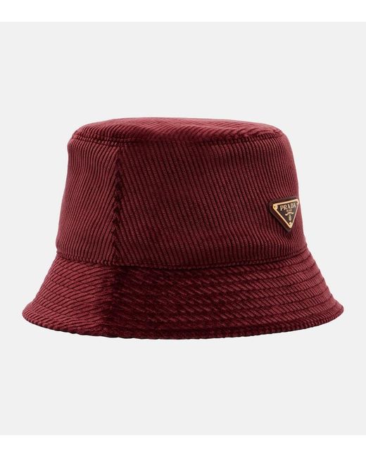 Prada Red Cotton Corduroy Bucket Hat