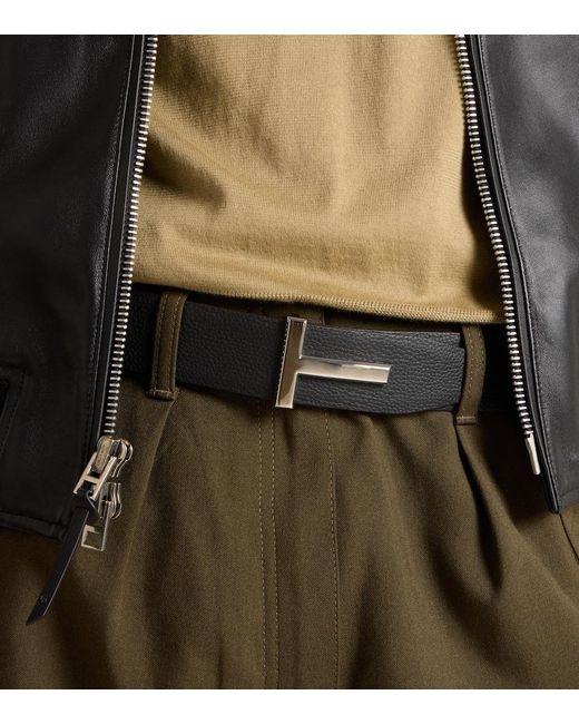 Tom Ford Black T Icon Reversible Leather Belt for men