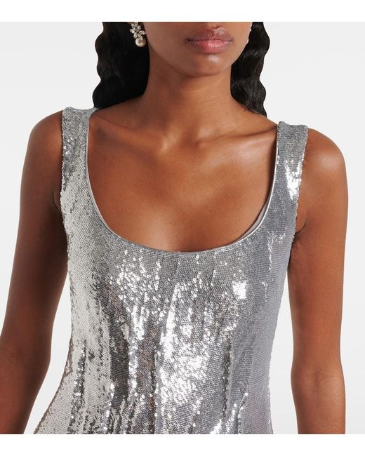 Marmar Halim Gray Sequined Silk-Blend Gown