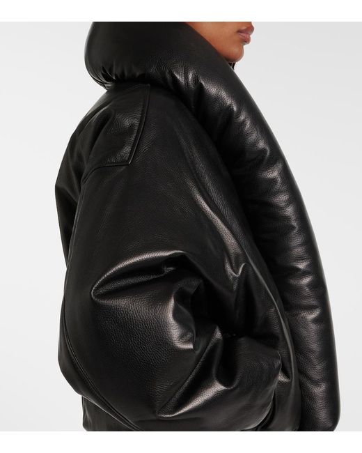 Alaïa Black Leather Bomber Jacket