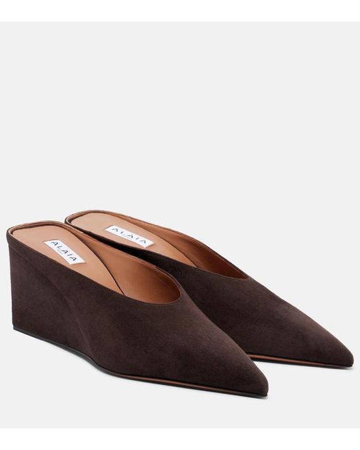 Alaïa Brown Cube Suede Wedge Mules