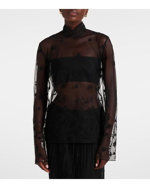 Totême  Gray Embroidered Tulle Blouse