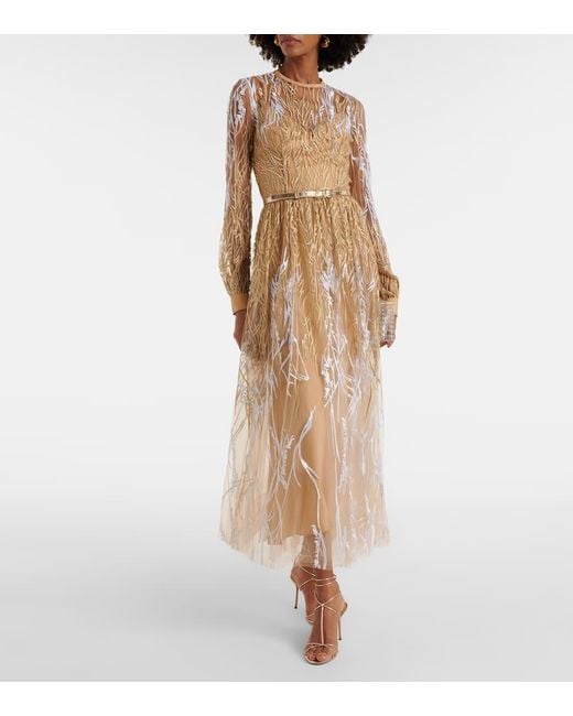 Elie Saab Natural Arboreal Midi Gown