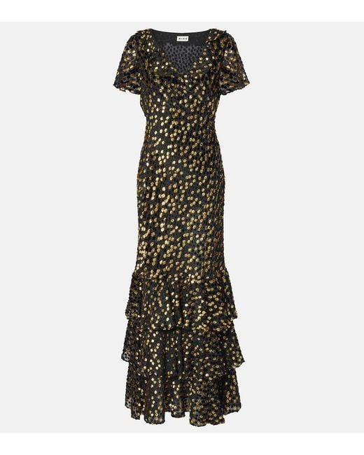 Rixo Green Amelle Embellished Tiered Maxi Dress