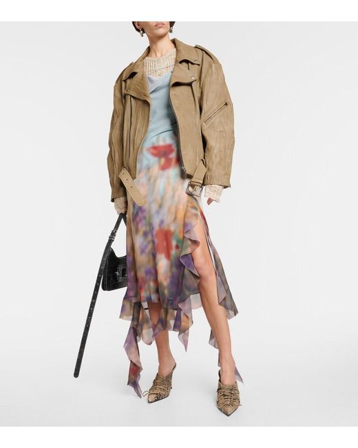 Acne Green Linor Oversized Belted Leather Jacket