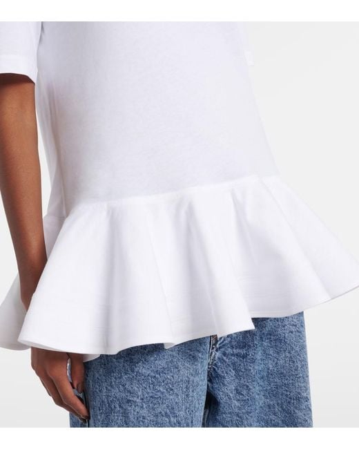 Alaïa White Peplum Cotton Jersey T-Shirt