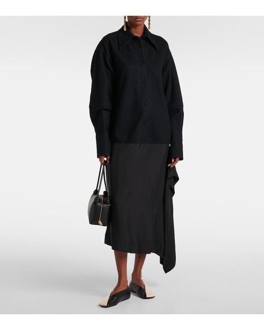 Jil Sander Black Asymmetric Wool-Trimmed Shirt Dress
